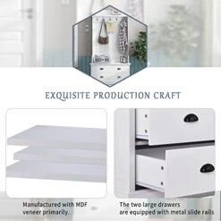 Vintage Style 38.5" Wide Hallway Coat Rack With 5 Metal Hooks And 2 Large Drawers Hall Tree, Metal Drawer Handles Entryway Bench Coat Hanger, White(Old SKU: WF286982AAK) -Amazon Store 41HGRqRVHmL