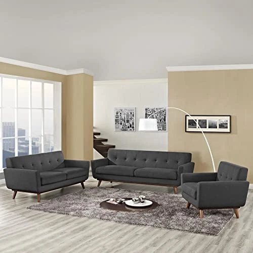 Modway Engage Mid-Century Modern Upholstered Fabric Sofa, Loveseat And Armchair In Gray 5 Modway Engage Mid-Century Modern Upholstered Fabric Sofa, Loveseat And Armchair In Gray - Image 3