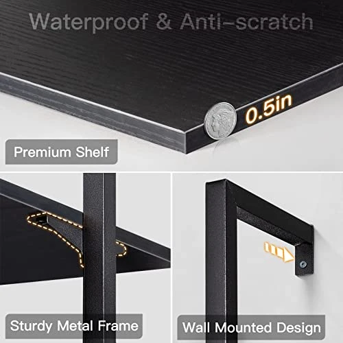 ODK 5-Tier Ladder Shelf, 74 Inches Wall Mounted Ladder Bookshelf With Metal Frame, Open Industrial Shelves For Home Office, Bedroom And Living Room, Black 6 ODK 5-Tier Ladder Shelf, 74 Inches Wall Mounted Ladder Bookshelf With Metal Frame, Open Industrial Shelves For Home Office, Bedroom And Living Room, Black - Image 4