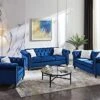 3-Piece Velvet Upholstered Living Room Furniture Set, Including 3-Seater Sofa, Loveseat And Single Sofa Chair With Button And Copper Nail On Arms And Back, Five White Villose Pillows Included, Blue 1 3-Piece Velvet Upholstered Living Room Furniture Set, Including 3-Seater Sofa, Loveseat And Single Sofa Chair With Button And Copper Nail On Arms And Back, Five White Villose Pillows Included, Blue -Amazon Store 41HOM0mtDHL
