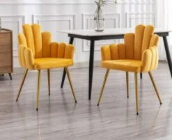 EALSON Velvet Dining Chairs Set Of 2 Comfy Upholstered Accent Arm Chairs With Mid Back Modern Finger Shape Vanity Chair With Gold Metal Legs For Living Room/Dining Room/Bedroom, Black -Amazon Store 41HStIUUzEL. AC