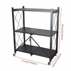 Fetcoi 3-Tier Foldable Rolling Trolley Cart,Kitchen Rack Microwave Cart Microwave Stand Coffee Cart Utility Carts With Wheels For Kitchen,Open In A Second, No Installation,Black -Amazon Store 41HnY8dOPVL