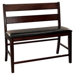 Pemberly Row 44.5 Inches Wood Counter Height Dining Bench With Back For Kitchen Seating, In Cherry