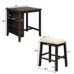 3-Piece Dining Room Table Set, Bar Pub Table Set With Storage Shelf, Industrial Style Counter Height Kitchen Table With 2 Backless Barstools For Dining Area (Brown) -Amazon Store 41HwiFC45jL