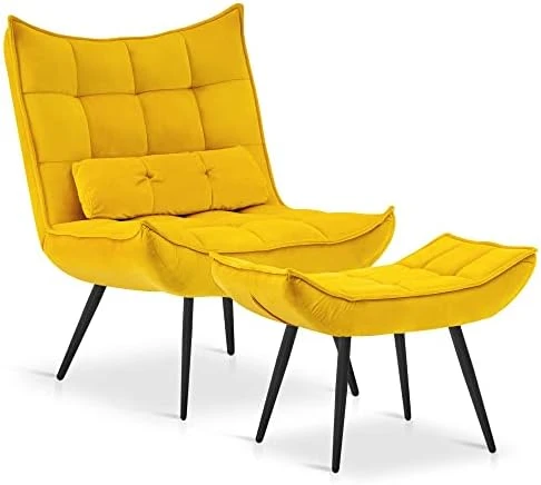 MCombo Accent Chair With Ottoman, Velvet Modern Tufted Wingback Club Chair, Upholstered Leisure Chairs With Metal Legs For Bedroom Living Room 4079 (Burgundy) 13 MCombo Accent Chair With Ottoman, Velvet Modern Tufted Wingback Club Chair, Upholstered Leisure Chairs With Metal Legs For Bedroom Living Room 4079 (Burgundy) - Image 11