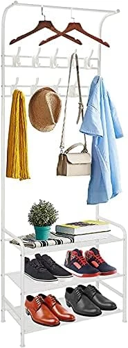 Coat Rack Shoe Bench With 16 Hooks, Metal Entryway Storage Shelf Coat Rack Stand With 3-Tier Shoe Rack, Entryway Organiser Coat Hat Stand For Hall, 3-in-1 Hall Tree With Metal Frame, Easy Assembly 9 Coat Rack Shoe Bench With 16 Hooks, Metal Entryway Storage Shelf Coat Rack Stand With 3-Tier Shoe Rack, Entryway Organiser Coat Hat Stand For Hall, 3-in-1 Hall Tree With Metal Frame, Easy Assembly - Image 7