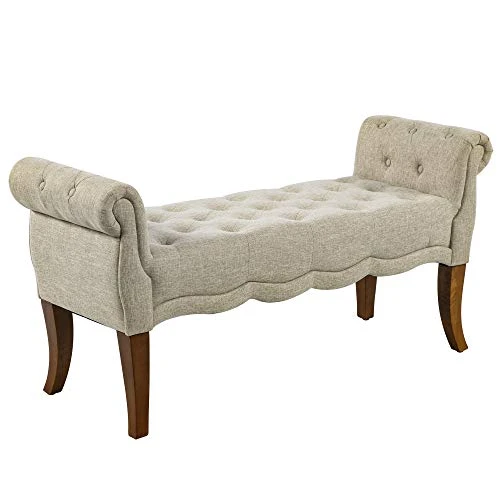 HOMCOM Traditional Style End Of Bed Bench, Upholstered Bedroom Entryway Bench With Button Tufted And Rounded Arm, Beige 3 HOMCOM Traditional Style End Of Bed Bench, Upholstered Bedroom Entryway Bench With Button Tufted And Rounded Arm, Beige