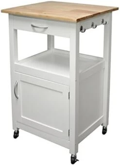 EHemco Kitchen Island Cart On Wheels With Drawer, Storage Cabinet, Shelf And Natural Solid Hardwood Top, White Base -Amazon Store 41I16wLj9CL. AC