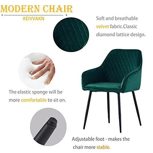 KEIVVAKN Velvet Dining Chairs Set Of 4 Green Velvet Upholstered Chairs For Dining Room Modern Tufted Dining Chair With Arms 5 KEIVVAKN Velvet Dining Chairs Set Of 4 Green Velvet Upholstered Chairs For Dining Room Modern Tufted Dining Chair With Arms - Image 3