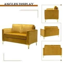 HULALA HOME Modern Velvet Loveseat Sofa With Gold Legs, Comfy Upholstered Small Love Seat Couch With Removable Cushions, 2-Seater Sofa For Living Room Bedroom, Mustard -Amazon Store 41I3VJ1IUSL