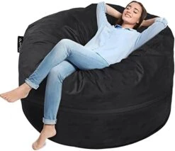 Anuwaa Bean Bag Chair Cover - Soft Suede Fabric Bean Bag Cover, Washable Lazy Sofa Bed Cover, Sack Bean Bag Chair For Adults And Teens, Living Room Furniture, 4ft Black(Cover Only, No Filler) -Amazon Store 41I3rpWbWwL. AC 2