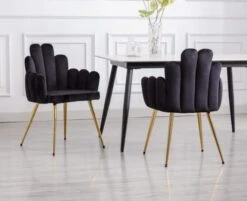 EALSON Velvet Dining Chairs Set Of 2 Comfy Upholstered Accent Arm Chairs With Mid Back Modern Finger Shape Vanity Chair With Gold Metal Legs For Living Room/Dining Room/Bedroom, Black -Amazon Store 41IAYdicwKL