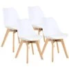 LSSBOUGHT Modern Style Dining Chairs,Shell Lounge Plastic Chair With Soft Padded Seat And Solid Wooden Legs Set Of 4 (White) -Amazon Store 41IAojX4DkL