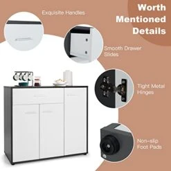 COSTWAY Buffet Sideboard Storage Cabinet, White Kitchen Sideboard With Spacious Table Top, 2 Door Cabinets, Large Drawer, Adjustable Shelf, Anti-Toppling Device, Console Cupboard For Home Living Room -Amazon Store 41IG3bIKUFL