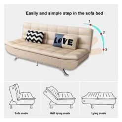 Futon Sofa Bed, Sleeper Sofa Bed For Living Room, Adjustable Convertible Folding Recliner Futon, Modern Fabric Sofa Bed Couch Settee With 2 Soft Cushions ( Color : Beige , Size : 190 X 85 X 90cm ) -Amazon Store 41IGHVSrbIL