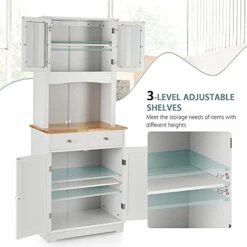 Giantex Kitchen Pantry, 67" Buffet Hutch Cabinet With 2 Storage Cabinets And Drawers, Wood Sideboard Cupboard With Countertop & Cable Hole, Freestanding Microwave Stand With Storage, White -Amazon Store 41IHtsSxxnL
