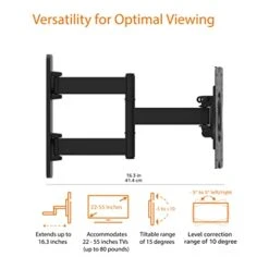 Amazon Basics Full Motion Articulating TV Monitor Wall Mount For 26-55 Inch TVs And Flat Panels Up To 80 Lbs, Black -Amazon Store 41ILEKPqJfL