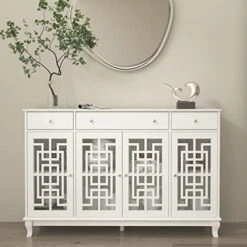 Hitow White Buffet Cabinet, Storage Sideboard With Glass Doors, Kitchen Buffet Storage Cabinet With Drawers & Adjustable Shelves, Entryway Cupboard Console Table (51.1" W X 15.7" D X 35.4" H) -Amazon Store 41IPE9J8DoL. AC