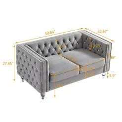 Mikibama Velvet Loveseat Sofa 59 Inch Jeweled Buttons Tufted Loveseat With Acrylic Crystal Legs And 2 Pillows Modern Furniture For Living Room, Bedroom(Grey) -Amazon Store 41IR2KORZ7L