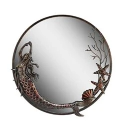Zeckos SPI Aluminum Frame Mermaid Round Wall Mirror Bathroom Décor 22 Inches In Diameter