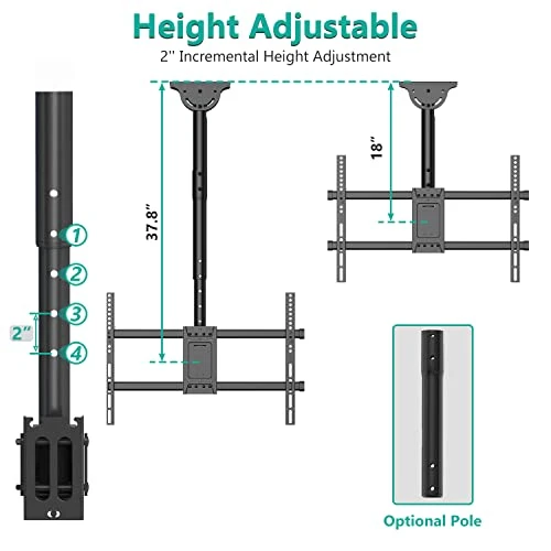 WALI Ceiling TV Mount, Full Motion Adjustable TV Mount Bracket Fits Most Ultrawide LED, LCD, OLED 4K TVs 37 To 70 Inch, Up To 110lbs, VESA 600x400mm (CM3770), Black 6 WALI Ceiling TV Mount, Full Motion Adjustable TV Mount Bracket Fits Most Ultrawide LED, LCD, OLED 4K TVs 37 To 70 Inch, Up To 110lbs, VESA 600x400mm (CM3770), Black - Image 4