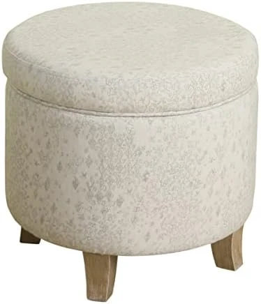Homepop Home Decor | Upholstered Round Storage Ottoman | Ottoman With Storage For Living Room & Bedroom With Flared Legs, Navy Blue Geometric Pattern 10 Homepop Home Decor | Upholstered Round Storage Ottoman | Ottoman With Storage For Living Room & Bedroom With Flared Legs, Navy Blue Geometric Pattern - Image 8