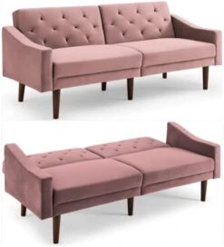 FREEHOMAE Futon Sofa Bed, Faux Leather Couch With Armrest And 2 Cup Holders, Sofa Bed Couch Convertible With Metal Legs, Folding, Reclining Small Couch Bed, Futon Bed For Living Room -Amazon Store 41IhMd4849L. AC