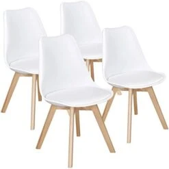 Yaheetech 4pcs Dining Chairs Upholstered Modern Chair With Soft Padded Seat DSW Eiffel Inspired Chair Accent Shell Chair With Beech Wood Legs For Home And Restaurant, White -Amazon Store 41Ik8AMHLcL. AC