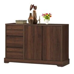 Giantex Buffet Sideboard, Storage Console Table With 3 Drawers And 2-Door Cabinets, Buffet Server Cupboard For Kitchen, Dining Room, Living Room, Entryway, Walnut (46.5”LX 15.5”WX 30.5”H)