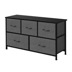AZL1 Life Concept Extra Wide Dresser Storage Tower With Sturdy Steel Frame, 5 Drawers Of Easy-Pull Fabric Bins, Organizer Unit For Bedroom, Hallway, Entryway, Dark Grey