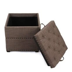 Edeco Modern Nailhead Storage Ottoman With Tray Top Square Script Ottoman Space-Saving Coffee Table, Grey -Amazon Store 41IoMUyfNmL