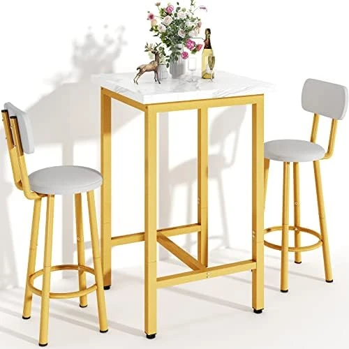 Recaceik Dining Table Set, 47.2” Rectangle Pub Dining Set Kitchen Table Set Bar Table With Stools, 3-Piece Breakfast Table Set With Metal Frame For Kitchen Dining Room W/ 2 Chairs - White 13 Recaceik Dining Table Set, 47.2” Rectangle Pub Dining Set Kitchen Table Set Bar Table With Stools, 3-Piece Breakfast Table Set With Metal Frame For Kitchen Dining Room W/ 2 Chairs - White - Image 11
