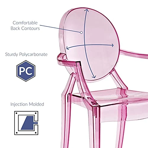 Modway Casper Modern Acrylic Stacking Kitchen And Dining Room Arm Chair In Pink - Fully Assembled 4 Modway Casper Modern Acrylic Stacking Kitchen And Dining Room Arm Chair In Pink - Fully Assembled - Image 2