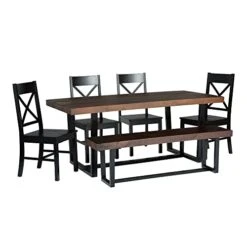 Walker Edison Barnes 6-Piece Rustic Metal And Wood Dining Table With X-Back Chairs, Set Of 6, Mahogany/Black -Amazon Store 41IsEORc65L