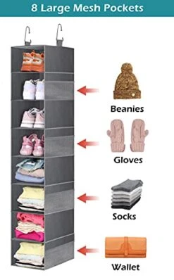 SLEEPING LAMB 8 Shelves Hanging Shoe Rack Wider Shoe Hanger Organizer For Closet Storage Clothes, Hats, Handbags, With 8 Mesh Pockets, Grey -Amazon Store 41IsrZ0xOBS