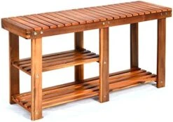 Giantex 2-Tier Shoe Bench Entryway Shoe Rack With Seat, Wood Organizer For Hallway, Bathroom, Living Room, Corridor Storage Shelf 350 Lb Weight Capacity (Teak Color) -Amazon Store 41IwZIICKUL. AC