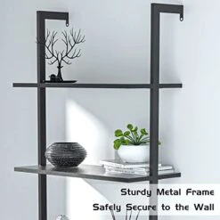 Kevinplus Modern Wall Mounted Ladder Shelf, Ladder Bookshelf Bookcase With Drawers, Industrial Metal Wooden Shelf, 4 Tier Open Display Ladder Shelves For Living Room Office Bedroom, Black Grey -Amazon Store 41IxIZJkGlL