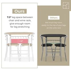 VINGLI 3 Piece Dining Set,Small Kitchen Table Set For 2,Breakfast Table Set,Kitchen Wooden Table And 2 Chairs For Small Space/Dining Room/Apartment,Metal Frame,Wine Rack,White&Light Oak -Amazon Store 41IyD8uNOBL