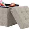 Ornavo Home Foldable Tufted Linen Storage Ottoman Square Cube Foot Rest Stool/Seat - 15" X 15" X 15" (Beige) -Amazon Store 41J0tkGoYBL