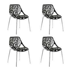 CangLong Modern Mid Century Plastic Shell Hollow Matal Legs Dining Chairs, Set Of 4, Black