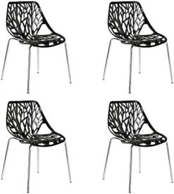 CangLong Modern Mid Century Plastic Shell Hollow Matal Legs Dining Chairs, Set Of 4, Black -Amazon Store 41J8qPYwjzL. AC