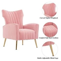 Altrobene Velvet Accent Chair Modern Wingback Comfy Chair Tufted Reading Armchair With Gold Legs For Living Room/Bedroom, Light Pink -Amazon Store 41JEJU7sSlL
