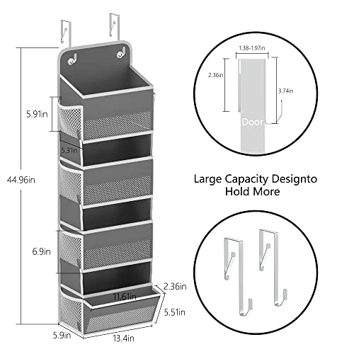 LONGD Over Door Organizer, Nursery Closet Cabinet Baby Storage, Over The Door Hat Rack, 4 Pockets And 1 Grid File Pockets Hanging Storage Boxes,45 Lbs. Weight Capacity, 1-Pack 4 LONGD Over Door Organizer, Nursery Closet Cabinet Baby Storage, Over The Door Hat Rack, 4 Pockets And 1 Grid File Pockets Hanging Storage Boxes,45 Lbs. Weight Capacity, 1-Pack - Image 2