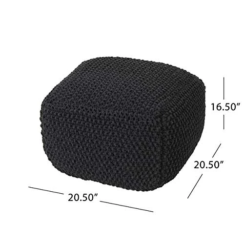 Christopher Knight Home Joyce Knitted Cotton Square Pouf, Dark Grey 6 Christopher Knight Home Joyce Knitted Cotton Square Pouf, Dark Grey - Image 4