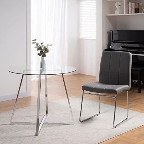 WENYU 3 Pieces Dining Table Set - Round Dining Room Table And Chairs Set, Modern Faux Leather Chairs Kitchen Table Set For Small Space Home Café Table Set- Gray 8 WENYU 3 Pieces Dining Table Set - Round Dining Room Table And Chairs Set, Modern Faux Leather Chairs Kitchen Table Set For Small Space Home Café Table Set- Gray - Image 6