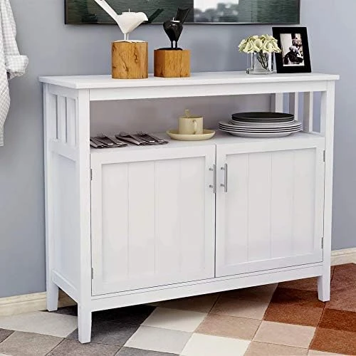Contemporary Sideboard Buffet Storage Cabinet Sideboard With Adjustable Shelf, White 7 Contemporary Sideboard Buffet Storage Cabinet Sideboard With Adjustable Shelf, White - Image 5