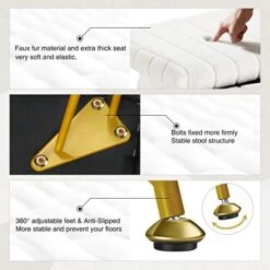 Greenstell Vanity Stool Chair Faux Fur With Storage, 15.7"L X 11.8"W X 19.4"H Soft Ottoman 4 Metal Legs With Anti-Slip Feet, Furry Padded Seat, Modern Multifunctional Chairs For Makeup, Bedroom White -Amazon Store 41JKc7kMXjL