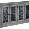 Signature Design By Ashley Mirimyn Vintage 65" 4-Door Accent Cabinet With Clear Glass Inlay And 2 Adjustable Shelves, Gray -Amazon Store 41JL1Jhx2ML