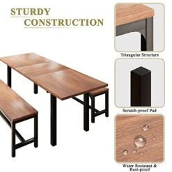 IPormis 63" Extendable Dining Table Set For 4-8 People, 3-Piece Kitchen Table Set With Metal Frame And Wood Board, Space Saving Dinette For Dining Room, Laminate Finished, Easy Clean, Walnut -Amazon Store 41JREaQjIQL