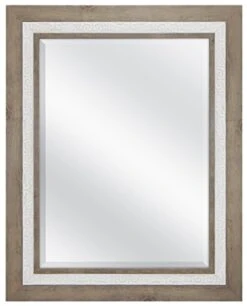 MCS 18x24 Inch Beveled Wall Mirror, 24.5x30.5 Inch Overall Size, Rustic Wood And Embossed Whitewash Finish